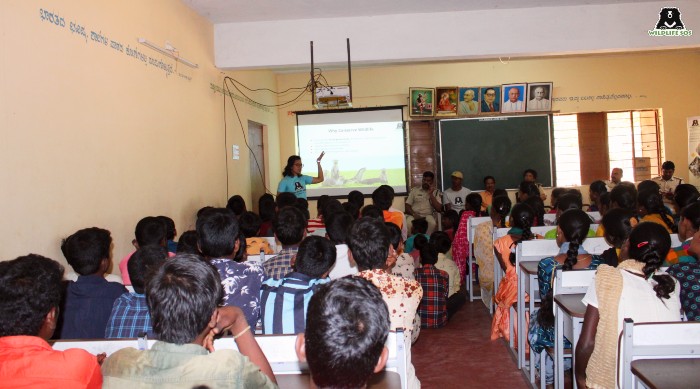 Sloth bear awareness session session with Government High School, Ramasagara Doddi. [Photo (c) Wildlife SOS]