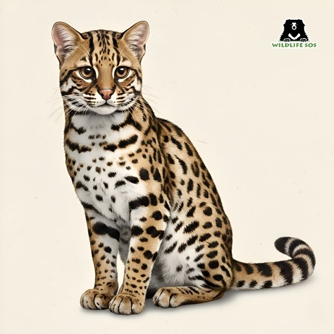 An illustration of a leopard cat with its striking rosette pattern